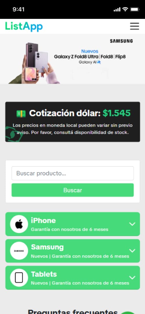 Pantalla de la app ListApp