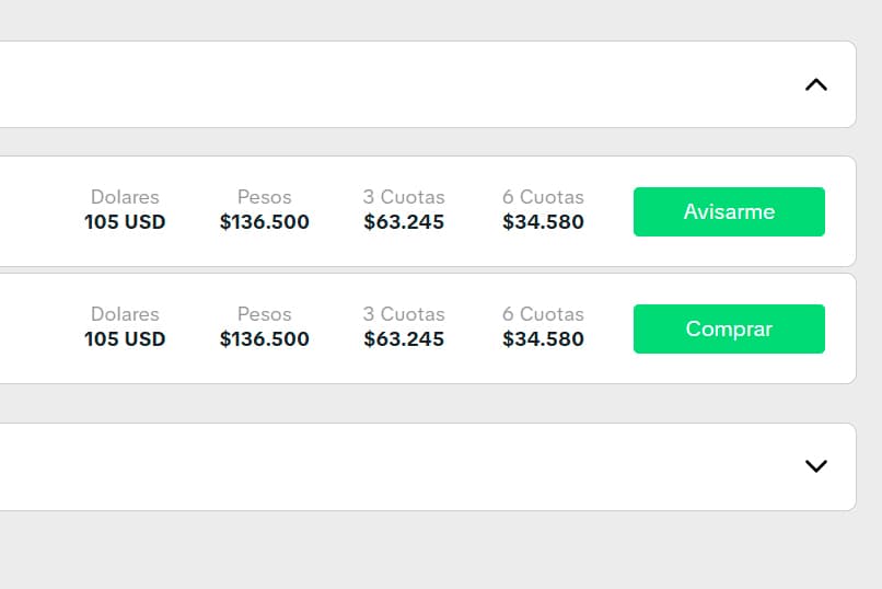 Precios en dólares y pesos